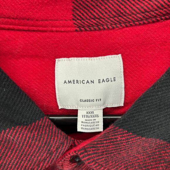 American Eagle red plaid cotton flannel button shirt XXXL fall layers casual - Picture 2 of 6